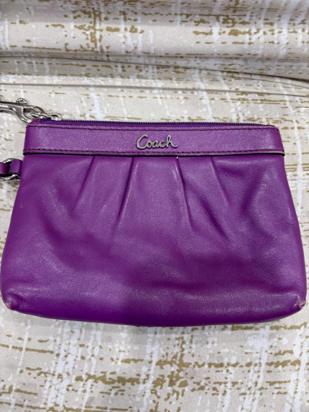 Coach Purple Leather Wristlet Clutch with Silver Logo